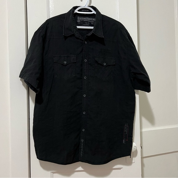 Denim Originals Black Pinstripe Short Sleeve Button Down - Picture 1 of 9